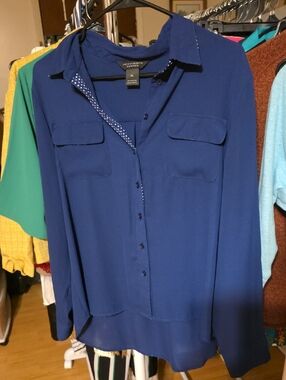 Investments Navy Blue Button-Front Blouse